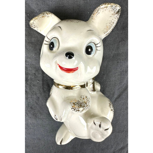 Vintage 1950’s Ceramic Dog Puppy Figurine Gold Trim Japan 4.25” - Picture 2 of 12